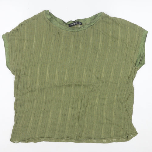 Stradivarius Women’s Green Basic Short Sleeve Cotton T-Shirt Size S