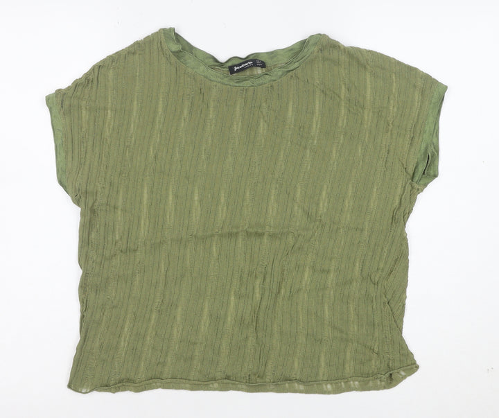 Stradivarius Women’s Green Basic Short Sleeve Cotton T-Shirt Size S