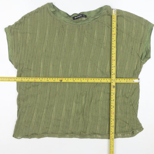 Stradivarius Women’s Green Basic Short Sleeve Cotton T-Shirt Size S