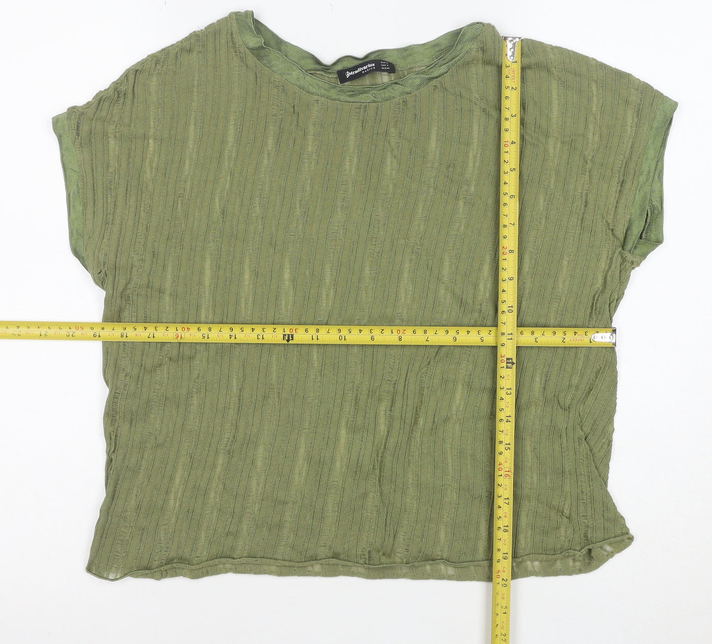 Stradivarius Women’s Green Basic Short Sleeve Cotton T-Shirt Size S