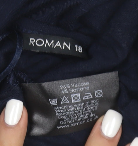 Roman Women's Blue Wrap Jersey Long Sleeve Blouse Size 18
