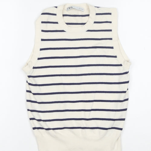 Zara Women Ivory Striped Knit Sleeveless Tank Top Size 8