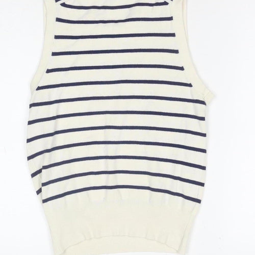 Zara Women Ivory Striped Knit Sleeveless Tank Top Size 8