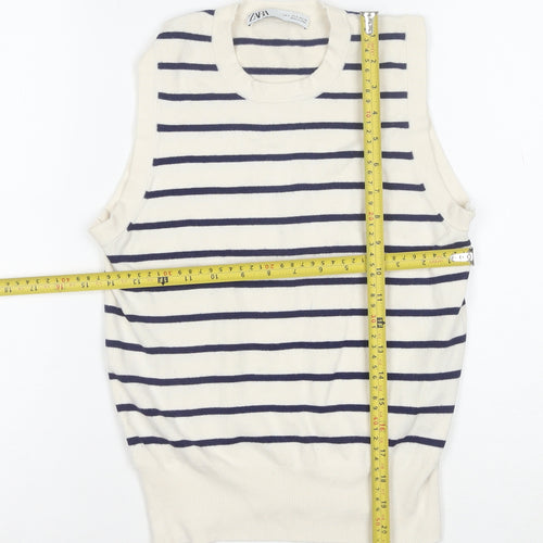Zara Women Ivory Striped Knit Sleeveless Tank Top Size 8