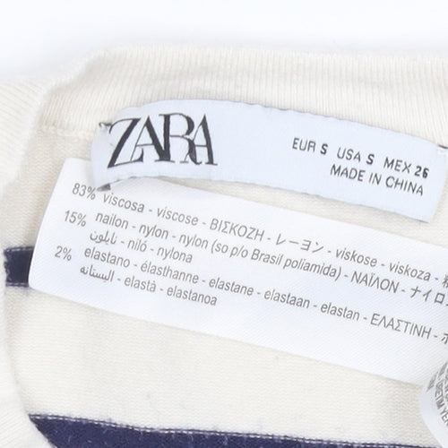 Zara Women Ivory Striped Knit Sleeveless Tank Top Size 8