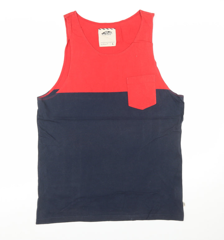 Vans Men's Red and Navy Sleeveless Cotton T-Shirt Size L