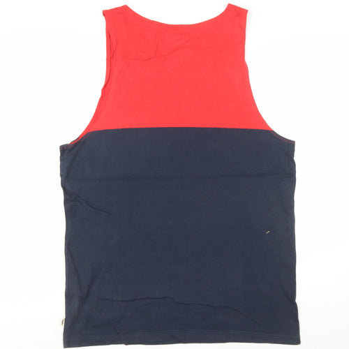 Vans Men's Red and Navy Sleeveless Cotton T-Shirt Size L