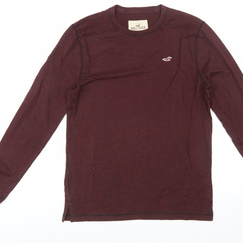 Hollister Men’s Brown Long Sleeve Crew Neck Cotton Blend T-Shirt M