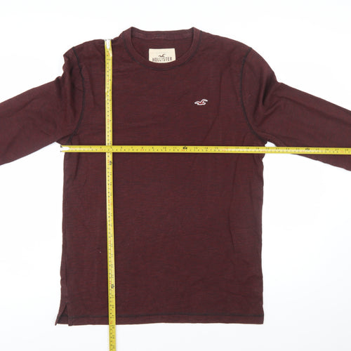 Hollister Men’s Brown Long Sleeve Crew Neck Cotton Blend T-Shirt M