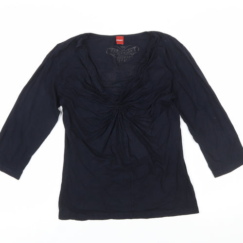 Olsen Women Blue Size 10 Viscose 3/4 Sleeve V-Neck Blouse