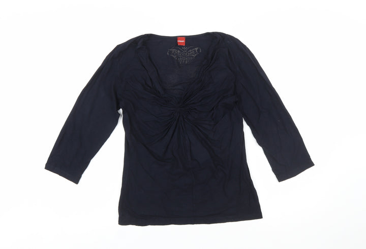Olsen Women Blue Size 10 Viscose 3/4 Sleeve V-Neck Blouse