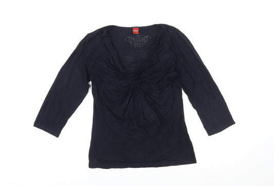 Olsen Women Blue Size 10 Viscose 3/4 Sleeve V-Neck Blouse