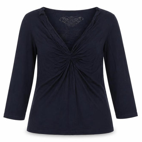 Olsen Women Blue Size 10 Viscose 3/4 Sleeve V-Neck Blouse