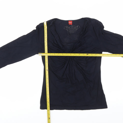 Olsen Women Blue Size 10 Viscose 3/4 Sleeve V-Neck Blouse