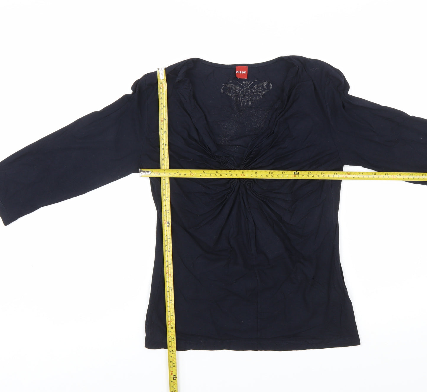 Olsen Women Blue Size 10 Viscose 3/4 Sleeve V-Neck Blouse