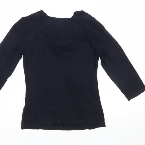 Olsen Women Blue Size 10 Viscose 3/4 Sleeve V-Neck Blouse