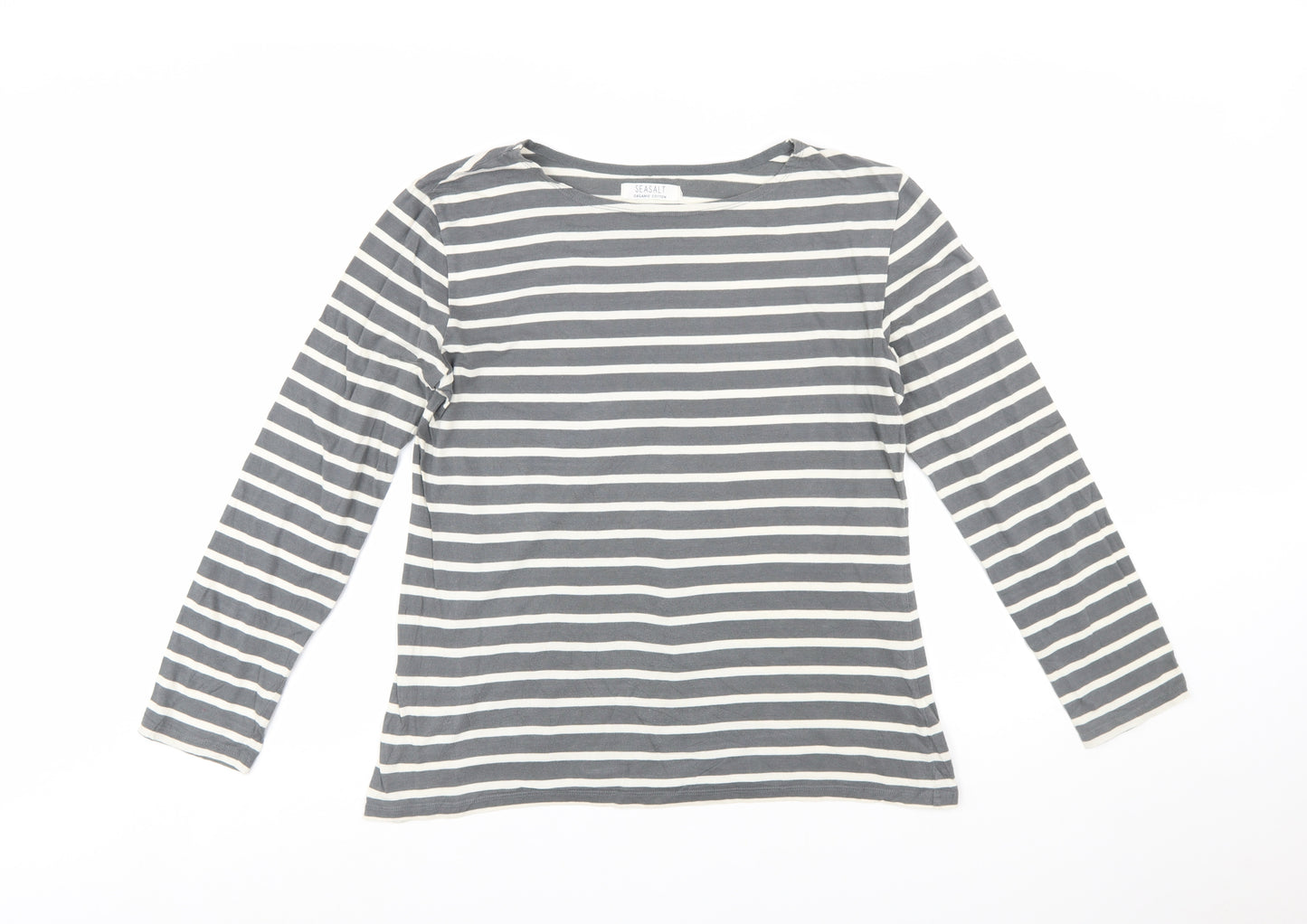 Seasalt Women’s Grey Striped Organic Cotton Sailor Shirt UK 14