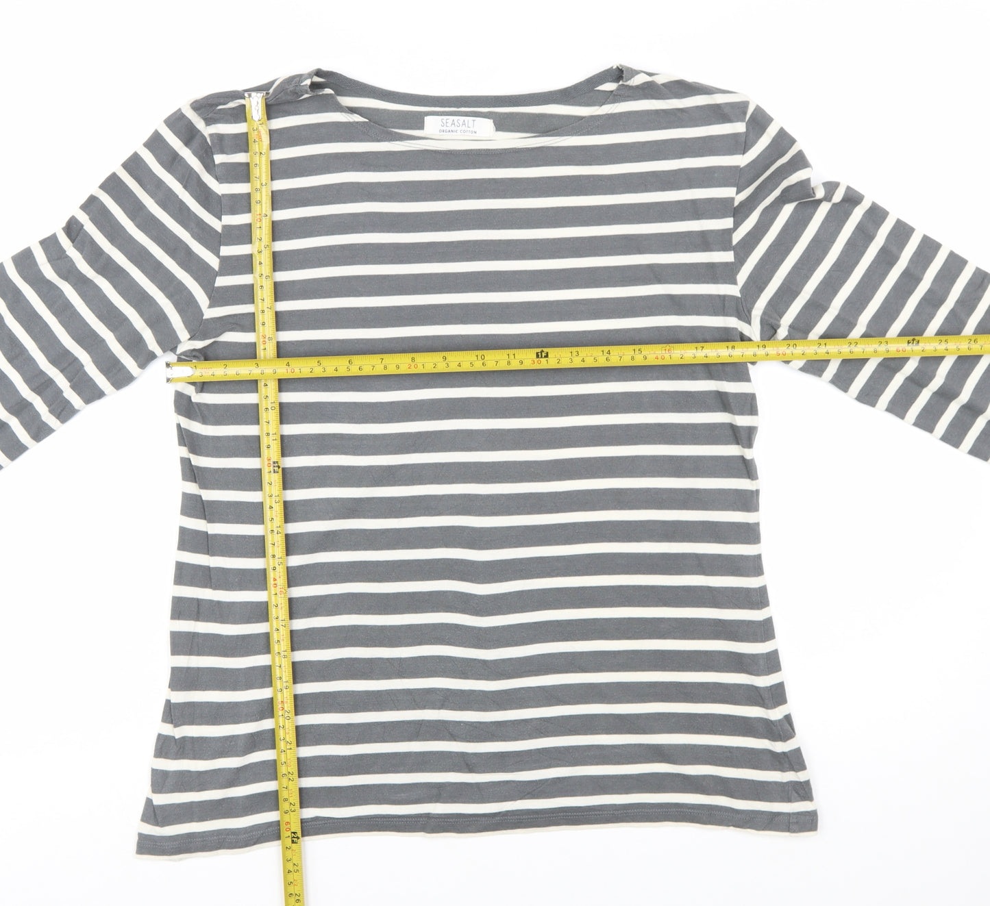 Seasalt Women’s Grey Striped Organic Cotton Sailor Shirt UK 14