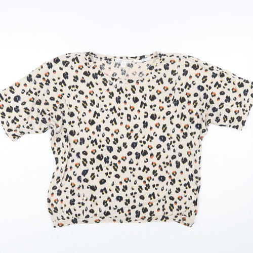 Trenery Women’s Beige Leopard Print Relaxed Cotton T-Shirt Size S