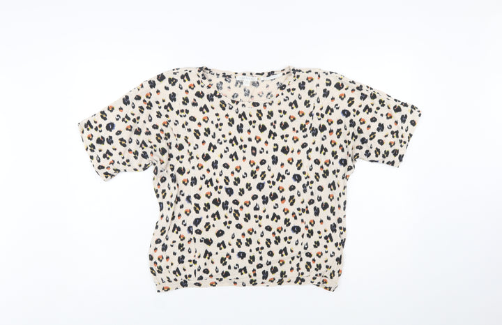 Trenery Women’s Beige Leopard Print Relaxed Cotton T-Shirt Size S