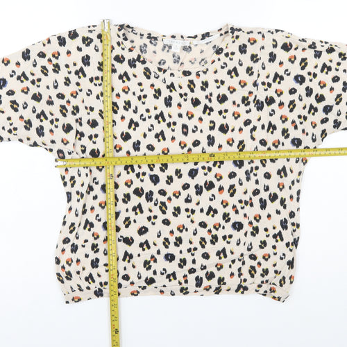 Trenery Women’s Beige Leopard Print Relaxed Cotton T-Shirt Size S
