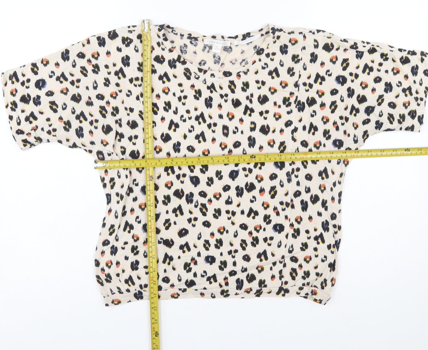 Trenery Women’s Beige Leopard Print Relaxed Cotton T-Shirt Size S