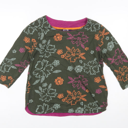 Weird Fish Women's Green Floral Cotton Tunic Blouse Size 12