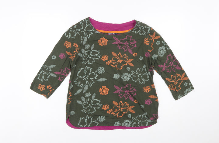 Weird Fish Women's Green Floral Cotton Tunic Blouse Size 12