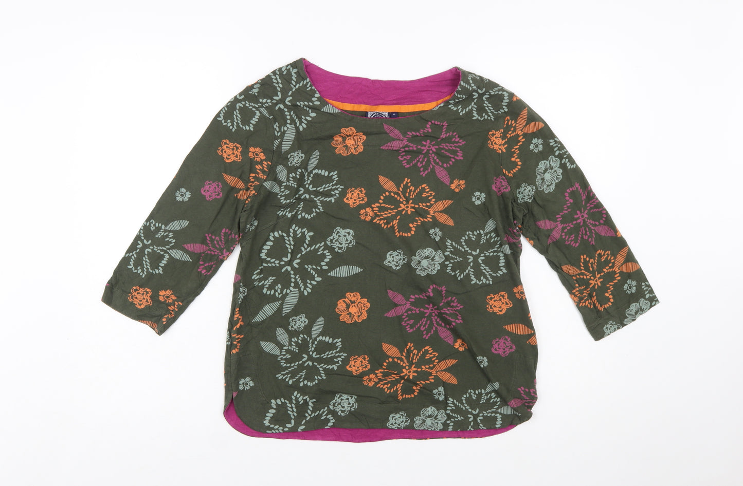 Weird Fish Women's Green Floral Cotton Tunic Blouse Size 12