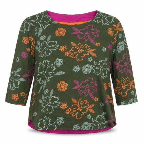 Weird Fish Women's Green Floral Cotton Tunic Blouse Size 12