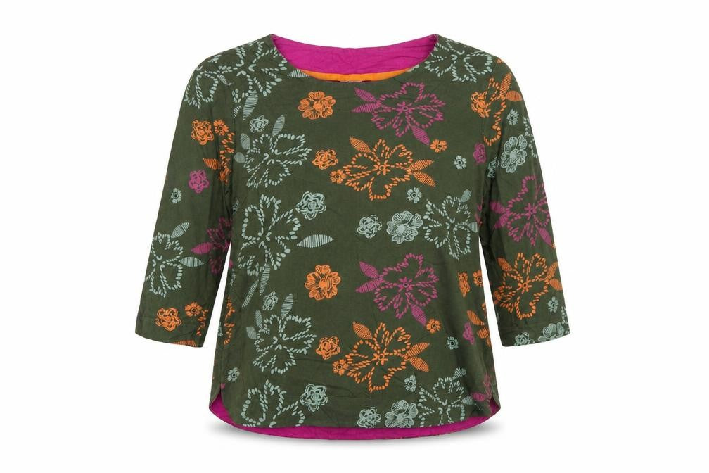 Weird Fish Women's Green Floral Cotton Tunic Blouse Size 12