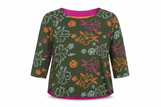 Front view of Weird Fish Women's Green Floral Cotton Tunic Blouse, size 12