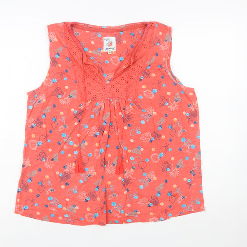 Mantaray Women’s Orange Floral Cotton Sleeveless Tunic Top Size 16