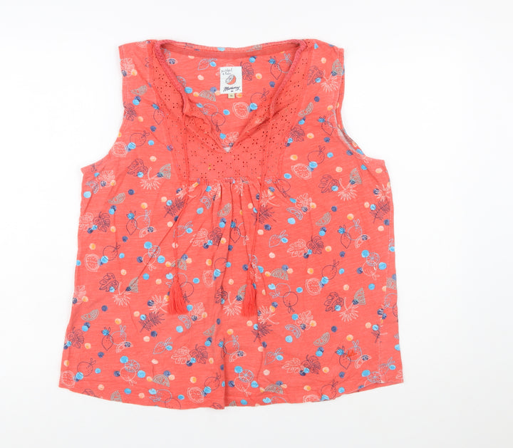 Mantaray Women’s Orange Floral Cotton Sleeveless Tunic Top Size 16