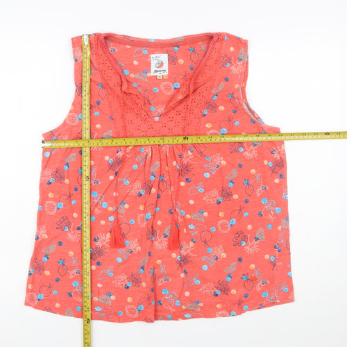 Mantaray Women’s Orange Floral Cotton Sleeveless Tunic Top Size 16