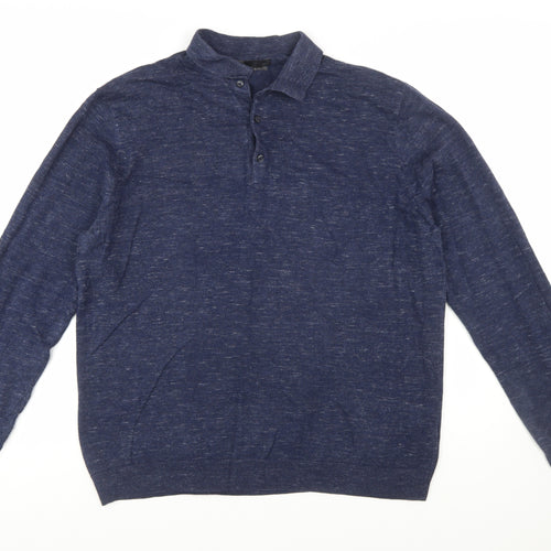 Marks and Spencer Men's Blue Cotton Henley Jumper Size L