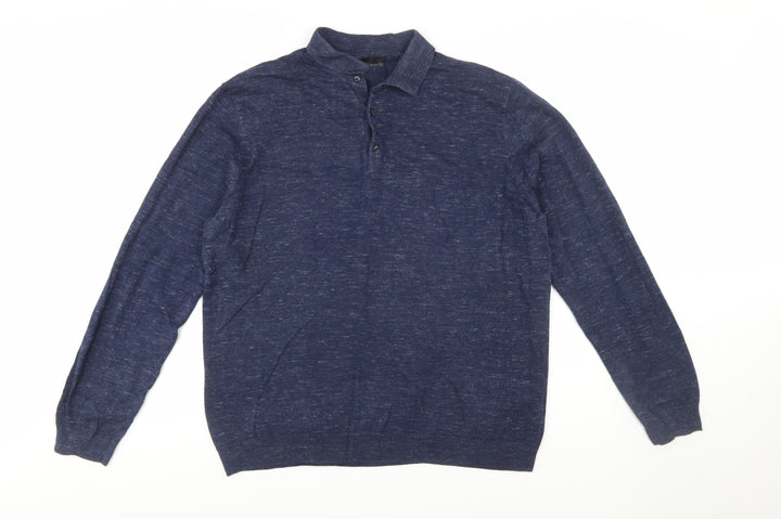 Marks and Spencer Men's Blue Cotton Henley Jumper Size L