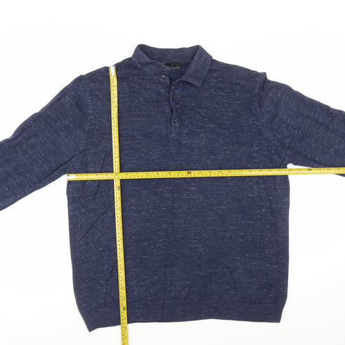Marks and Spencer Men's Blue Cotton Henley Jumper Size L