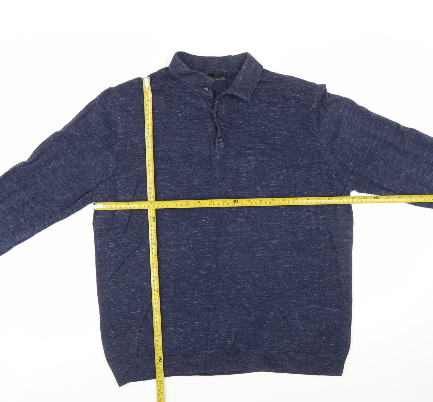 Marks and Spencer Men's Blue Cotton Henley Jumper Size L