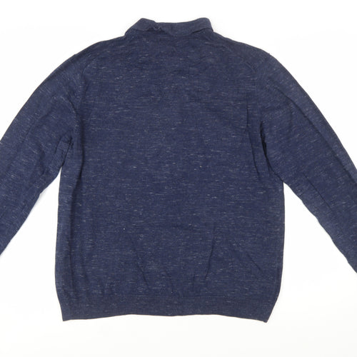 Marks and Spencer Men's Blue Cotton Henley Jumper Size L