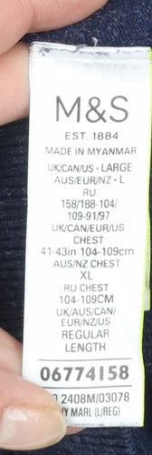Marks and Spencer Men's Blue Cotton Henley Jumper Size L