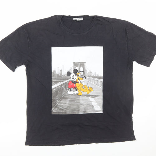 Pull&Bear Women’s Black Mickey Mouse Graphic T-Shirt L