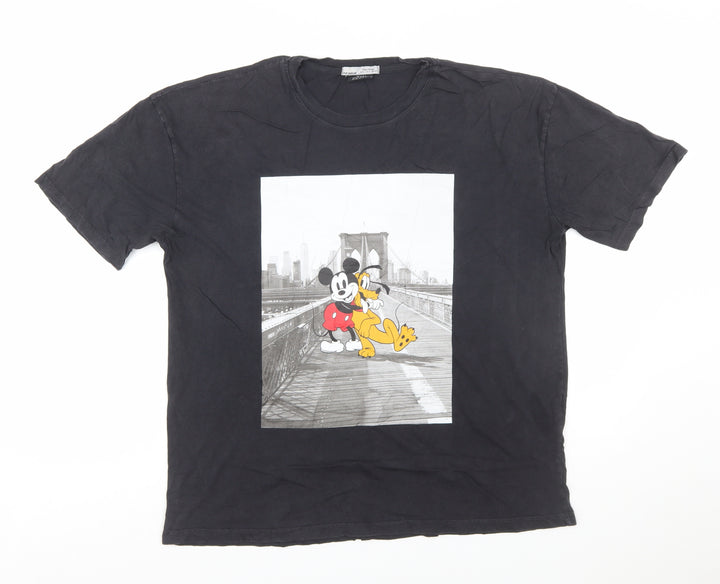 Pull&Bear Women’s Black Mickey Mouse Graphic T-Shirt L