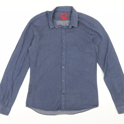 Hugo Boss Men's Blue Slim Fit Long Sleeve Cotton Shirt M