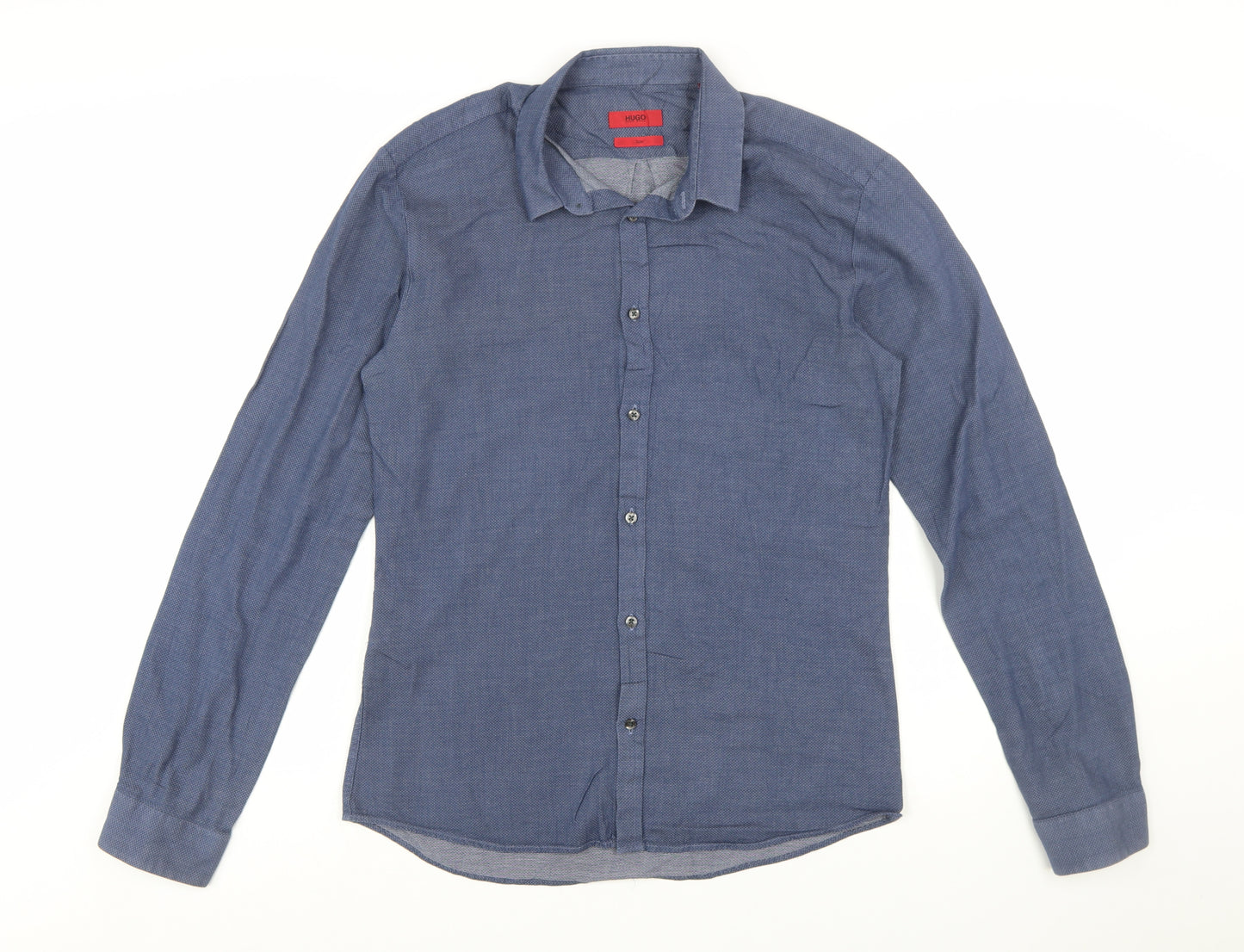 Hugo Boss Men's Blue Slim Fit Long Sleeve Cotton Shirt M