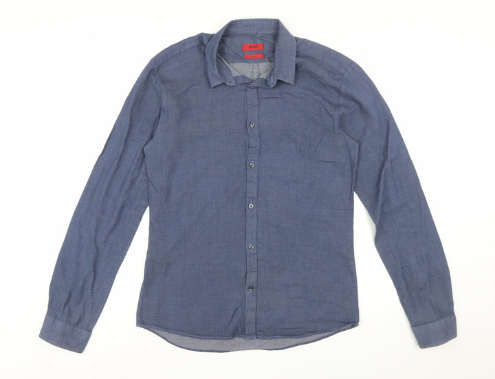 Hugo Boss Men's Blue Slim Fit Long Sleeve Cotton Shirt M