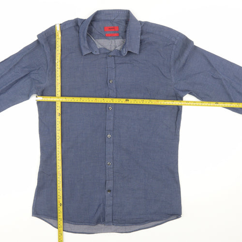 Hugo Boss Men's Blue Slim Fit Long Sleeve Cotton Shirt M