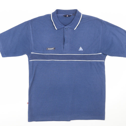 Le Coq Sportif Men's Blue Striped Polo Shirt Size M