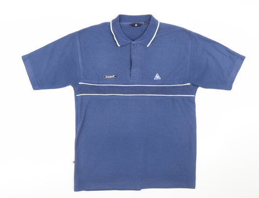 Le Coq Sportif Men's Blue Striped Polo Shirt Size M