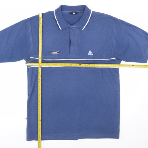 Le Coq Sportif Men's Blue Striped Polo Shirt Size M